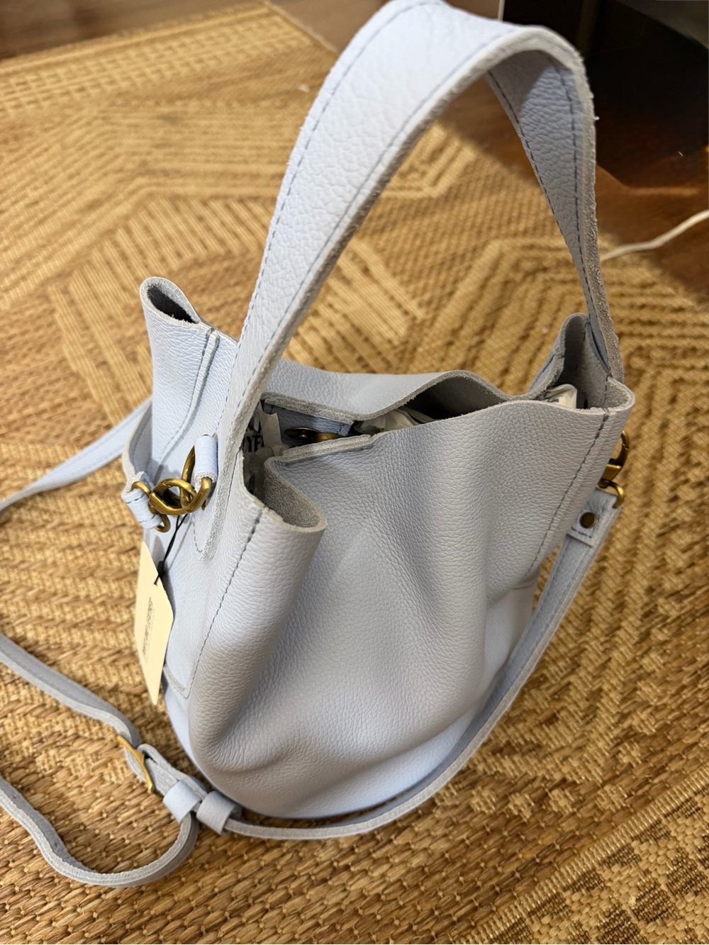 NWT Portland Leather Light Blue Leather Bucket Bag with Gold Hardware - Picture 4 of 4